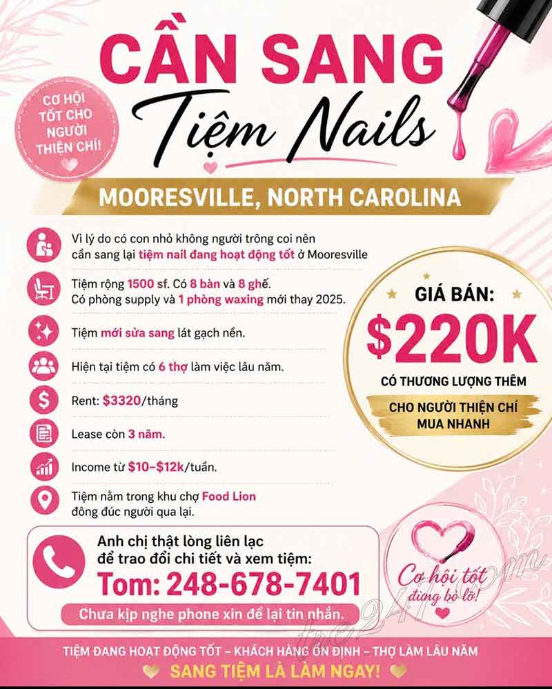 Sang Tiệm Nails Mooresville, North Carolina - Income Tốt